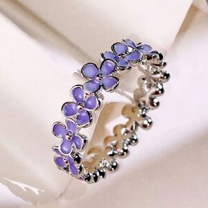 Silver and Purple Floral Women's Ring